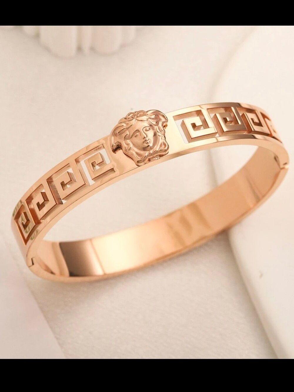 18K Rose Gold Plated Medusa Greek Design Bangle Bracelet